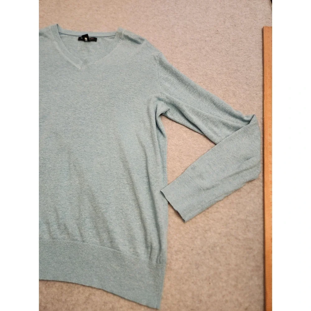 Banana Republic Sweater Mens‎ Large Beached Aqua Silk Linen V Neck Lightweight